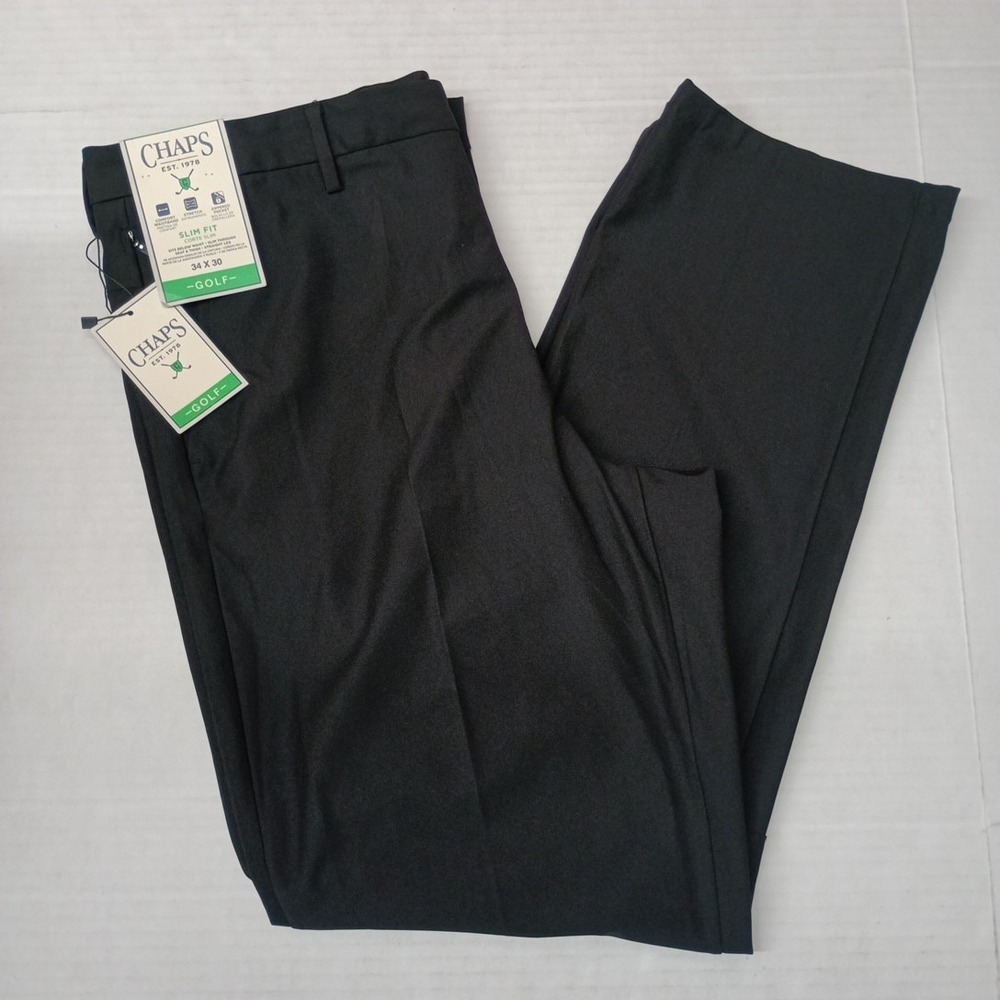 Chaps Golf Performance Slim Fit Pants Men's 34x30 Black Stretch Waistband